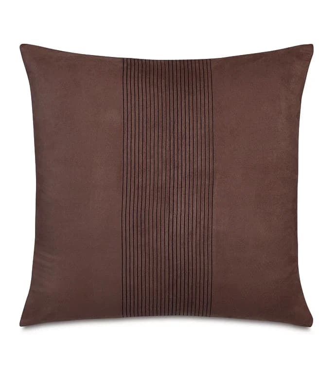 Eastern Accents brown velvet decorative pillow with pleated center stripe — luxury Chicago-made bedding accent