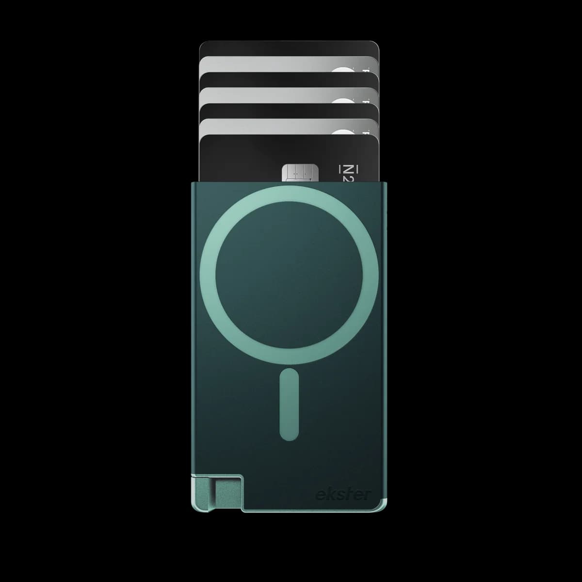 Ekster Cardholder Pro for MagSafe in Transformative Teal — recycled aluminum card holder with fanned card ejection, RFID-blocking, MagSafe-compatible on both sides