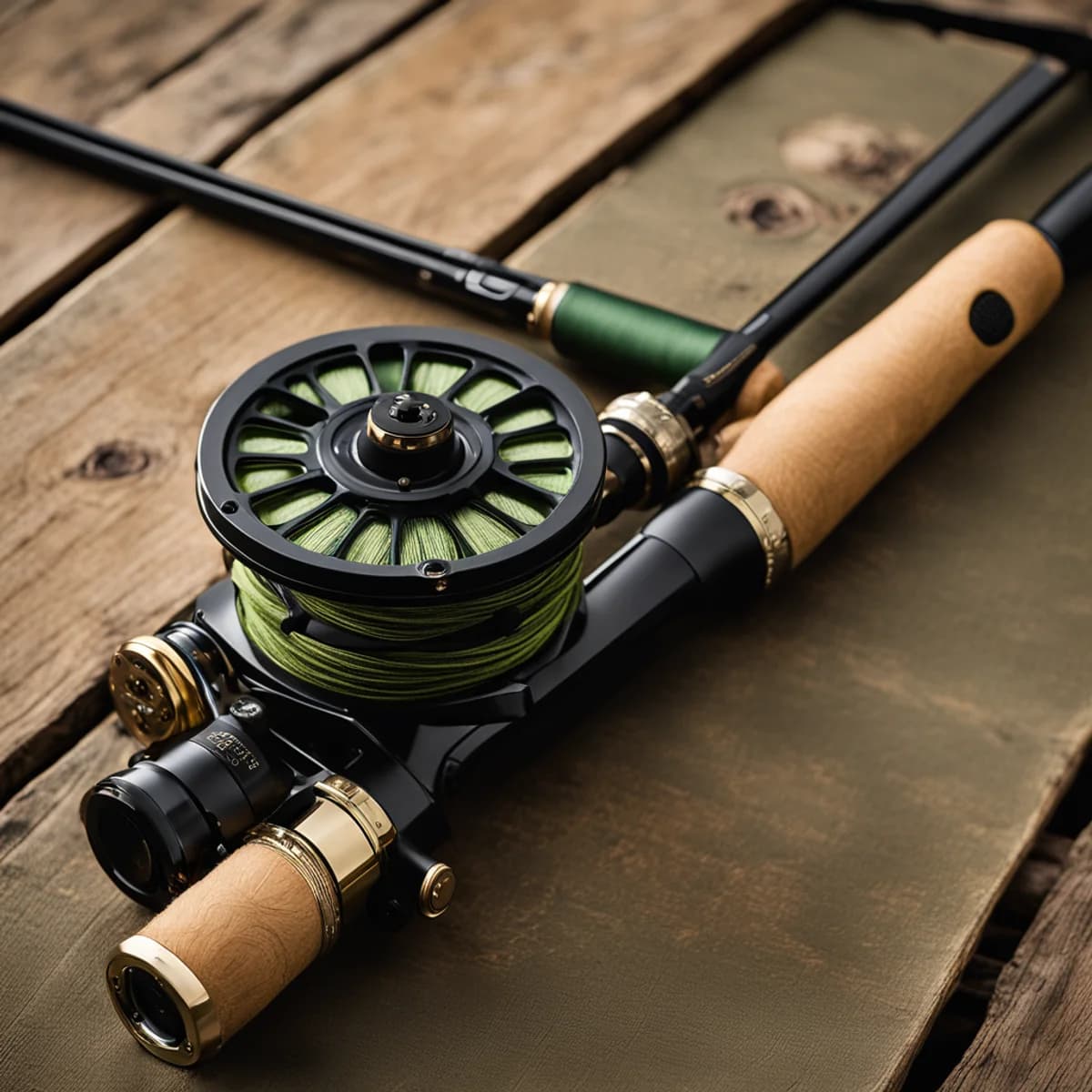 G. Loomis IMX-PRO V2 premium fly rod with gloss-black blank, green accent wraps, polished wood reel seat