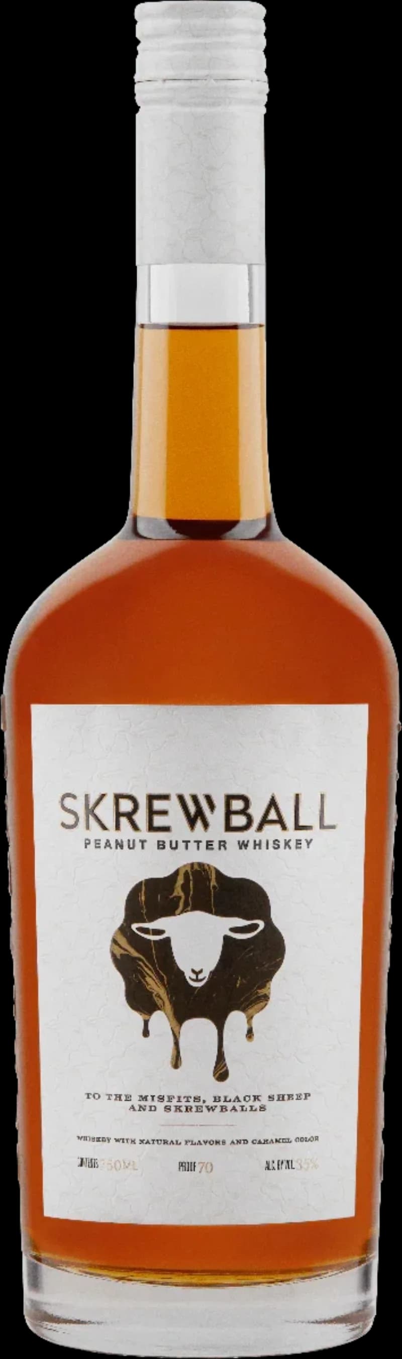 Skrewball Peanut Butter Whiskey 750ml bottle with black sheep label