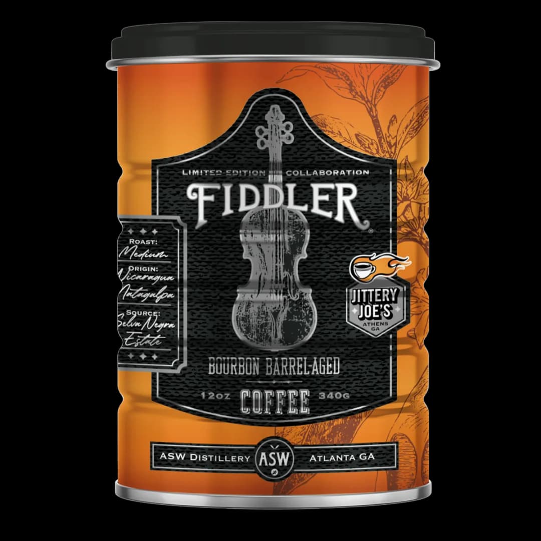Jittery Joe's ASW Distillery Fiddler Bourbon Barrel-Aged Coffee 12oz can — $25 whole bean limited release