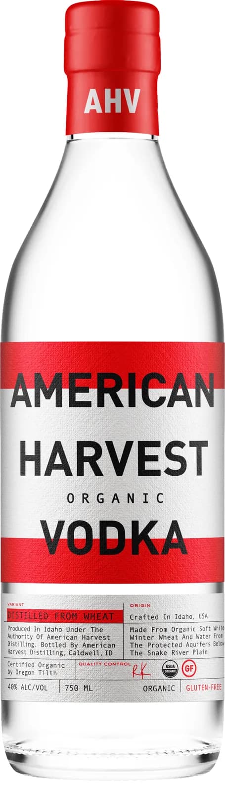 American Harvest Organic Vodka bottle with red label
