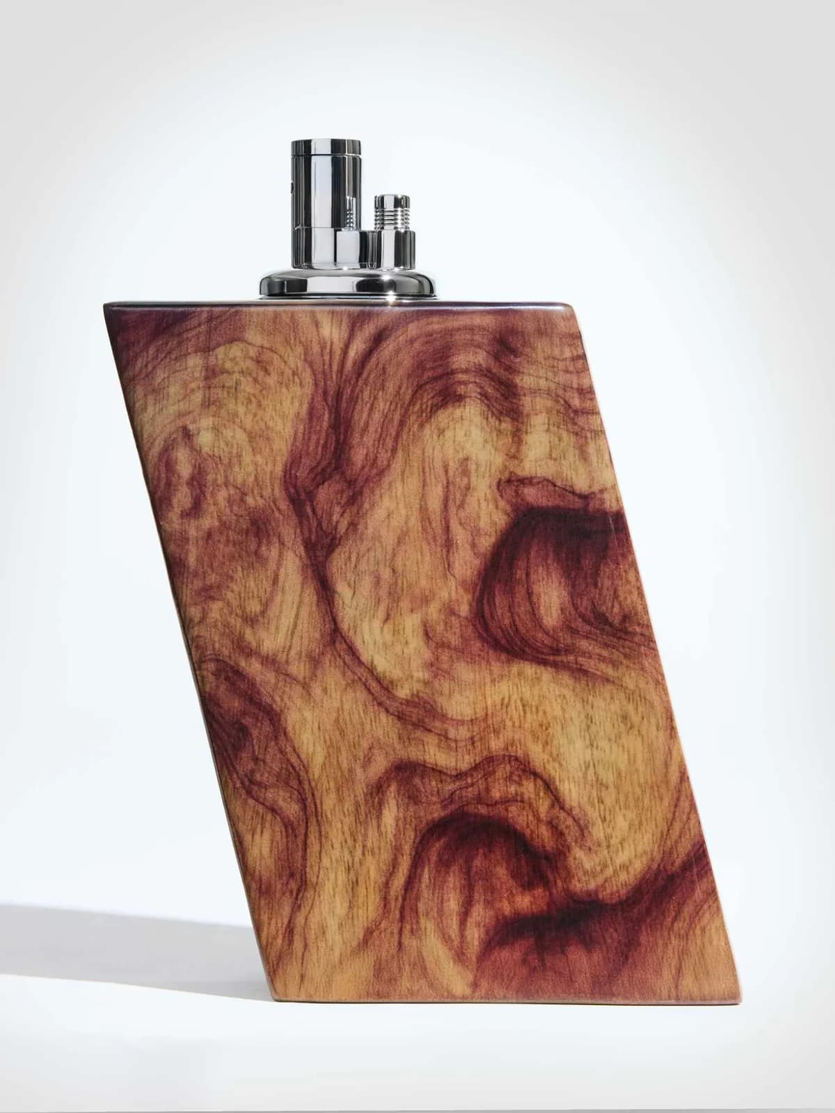 AMITHA Judd tabletop lighter with angled mango wood base and metal lighter insert