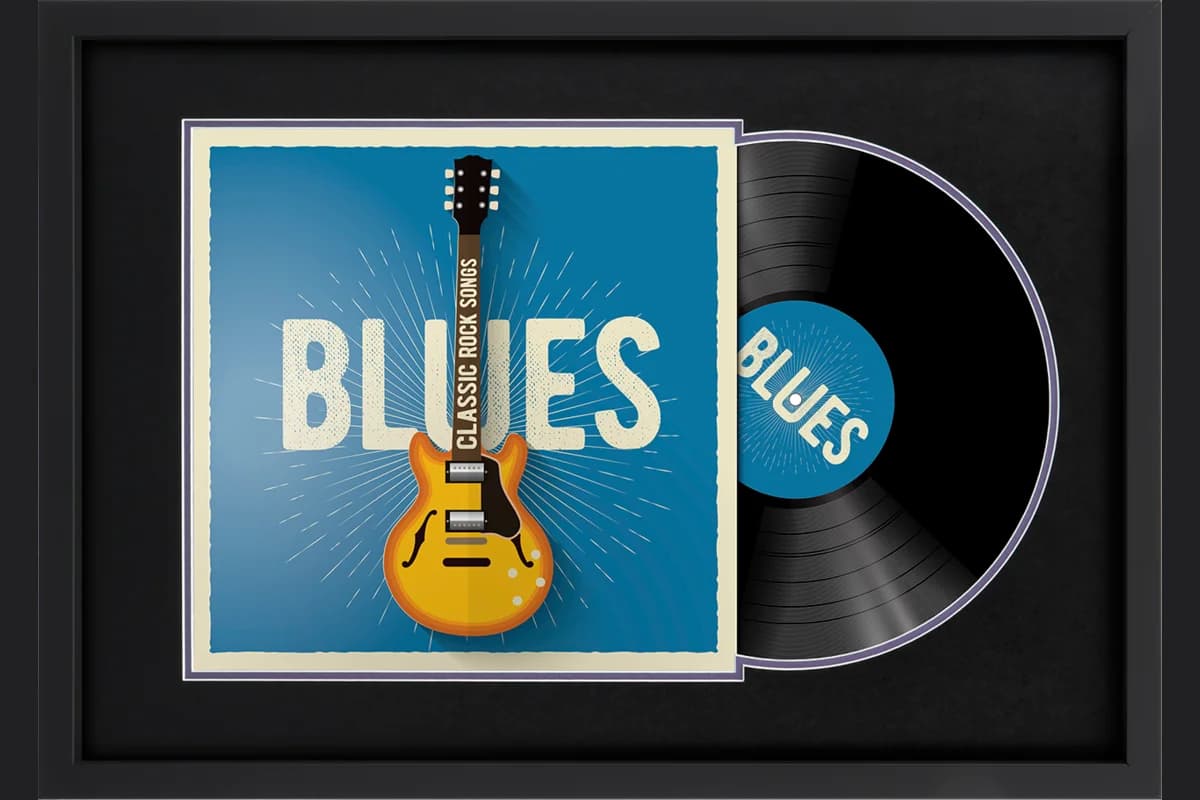 Black Church Hill Classics frame holding a sample album cover beside a vinyl record