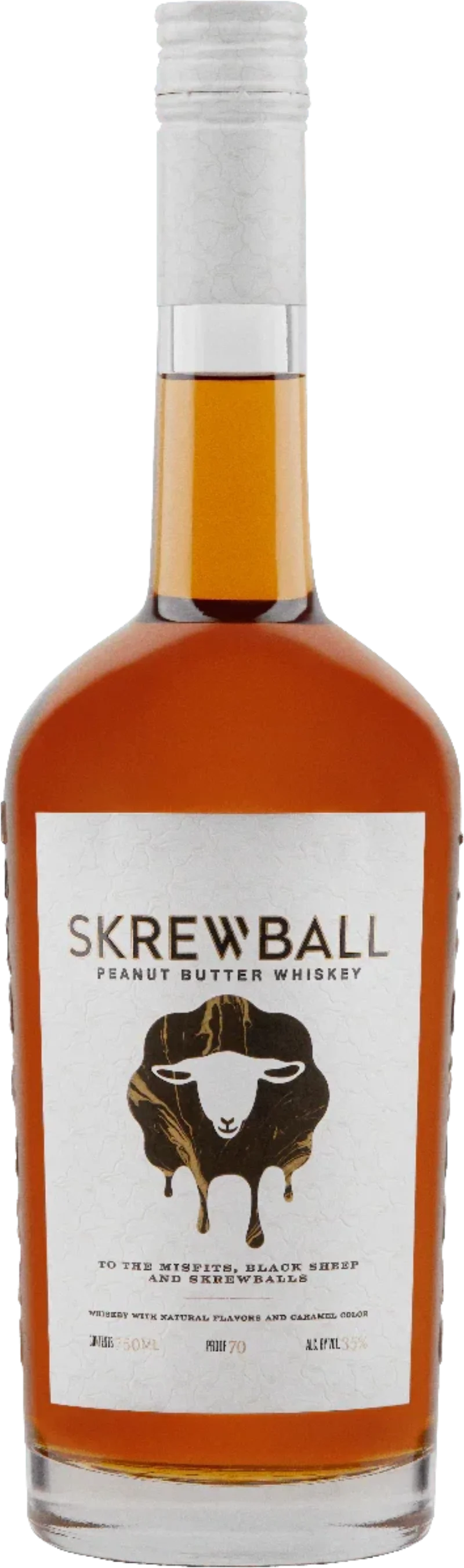 Skrewball Peanut Butter Whiskey 750ml bottle with black sheep label