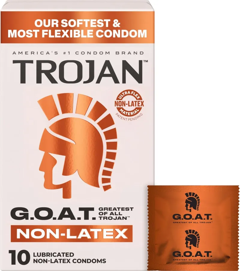 Trojan G.O.A.T. Non-Latex Condoms box and wrapper